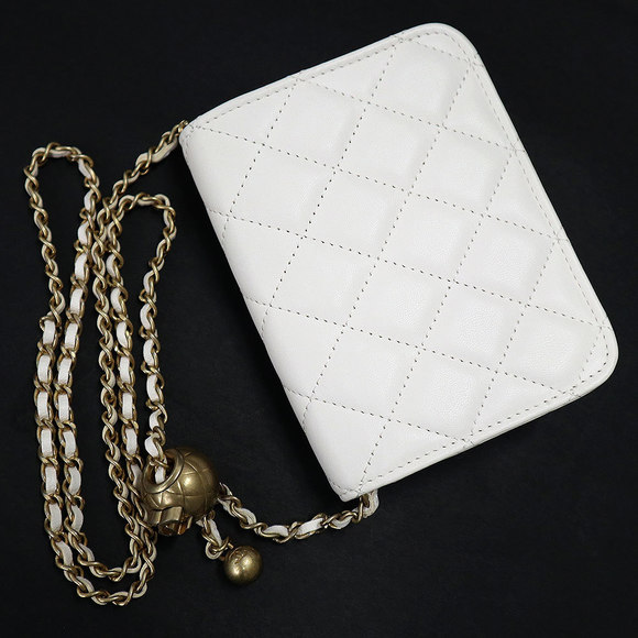 Chanel Coin Purse Chain Wallet Clutch Bag Matelasse Lambskin White - Picture 6 of 12